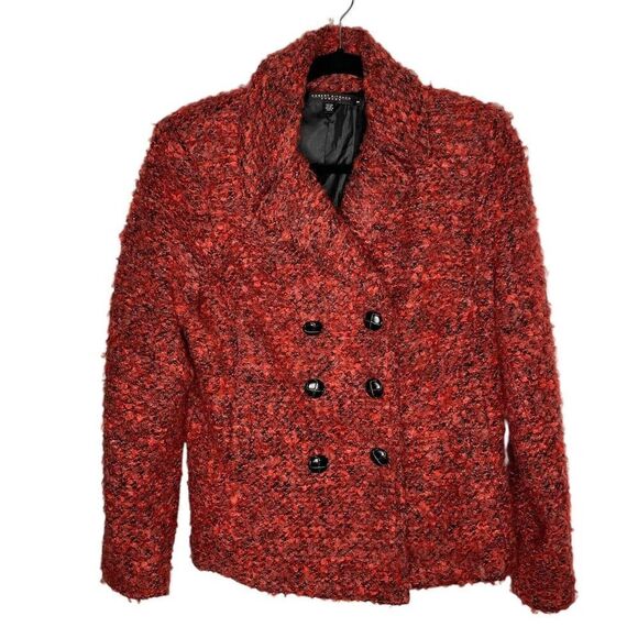 Robert Kitchen Canada Wool Blend Boucle Blazer M Double Breasted Coat Peony Blac - Picture 2 of 9